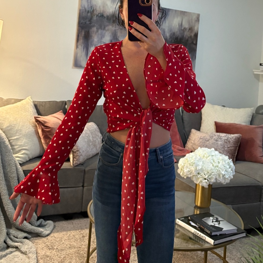 Tie front top with hearts